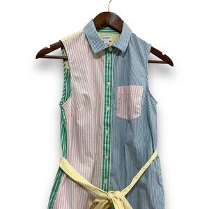 J Crew Women's Rainbow Stripe Sleeveless Shirt Dress With Belt‎ Tie Size 2